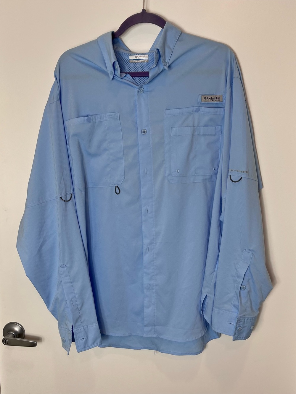 Columbia Men's PFG Tamiami Fishing Vented Shirt Light Sky Blue Large Long Sleeve